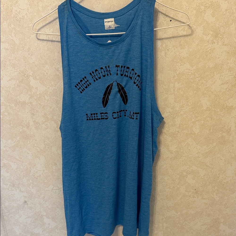 High Noon Turquoise Miles City MT flawed Sport-Tek Blue Graphic Muscle Tee